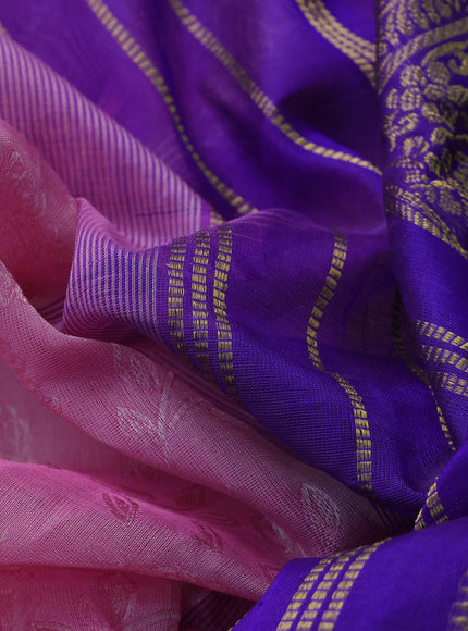 10 Yards silk cotton saree light pink and blue with allover self emboss jacquard and annam zari woven border