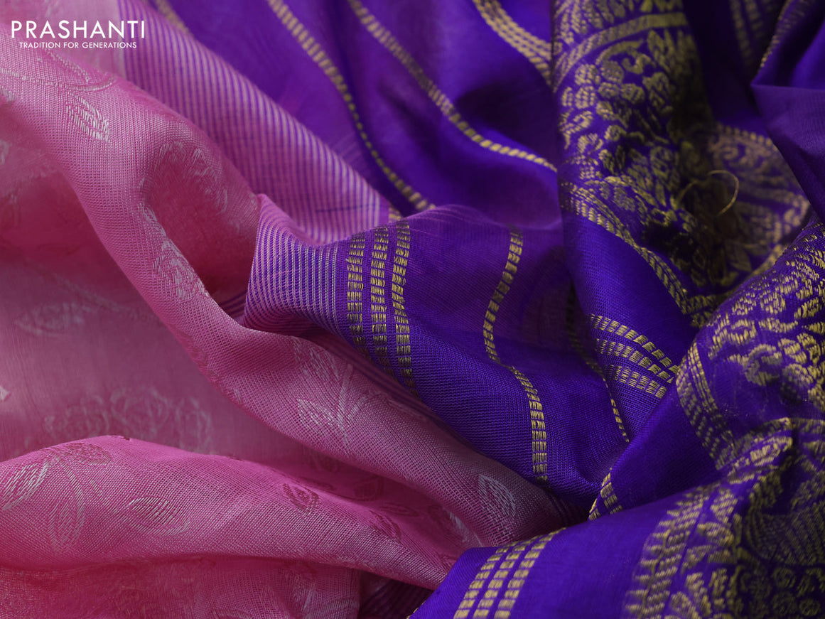 10 Yards silk cotton saree light pink and blue with allover self emboss jacquard and annam zari woven border