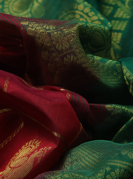 10 Yards silk cotton saree maroon and green with allover zari checks pattern & annam buttas and zari woven border