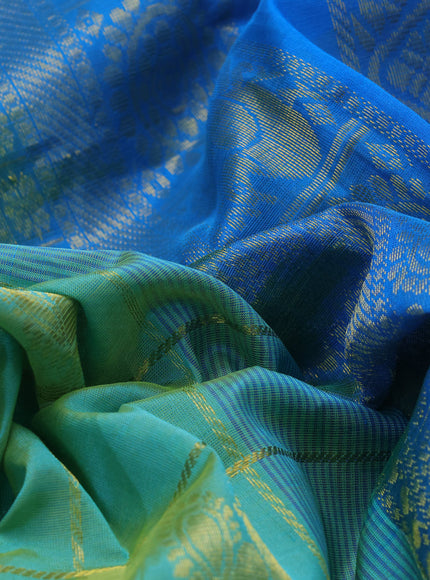 10 Yards silk cotton saree teal green and cs blue with allover zari checks pattern & annam buttas and zari woven border