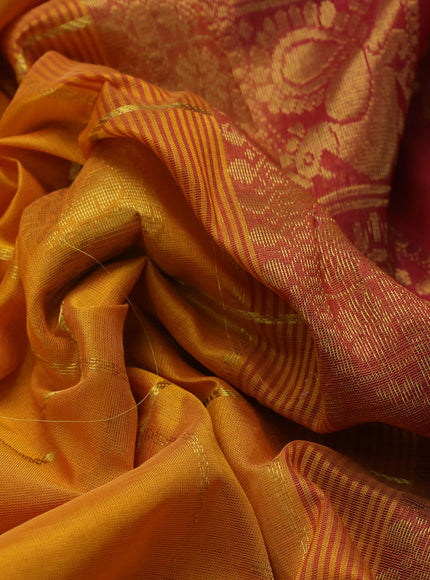 10 Yards silk cotton saree mustard yellow and maroon with allover zari checks pattern & annam buttas and zari woven border