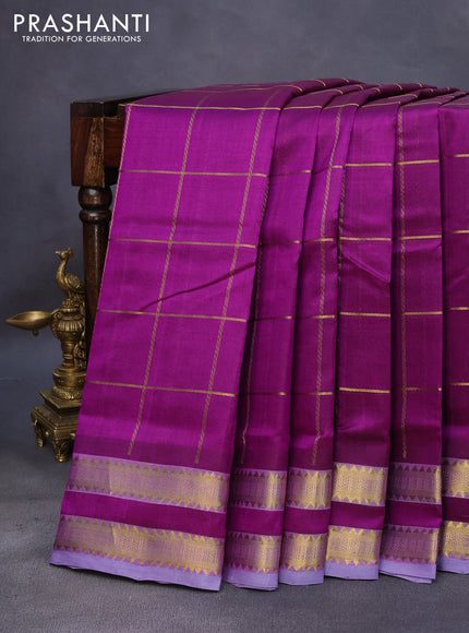 10 Yards silk cotton saree purple and grey with allover zari checks pattern and rettapet zari woven border