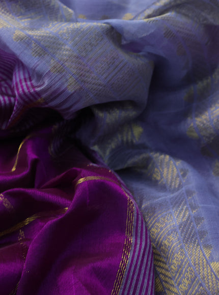 10 Yards silk cotton saree purple and grey with allover zari checks pattern and rettapet zari woven border