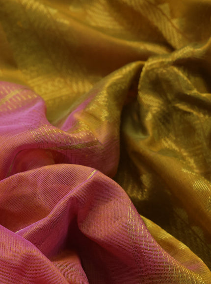 10 Yards silk cotton saree dual shade pink and mustard shade with allover zari checks pattern and rettapet zari woven border