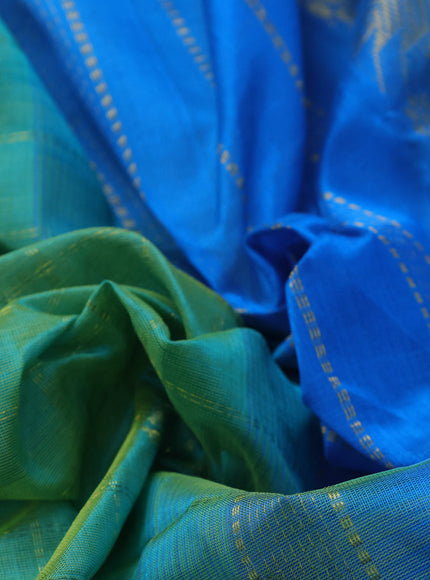 10 Yards silk cotton saree light green and cs blue with allover zari checks pattern & buttas and zari woven border