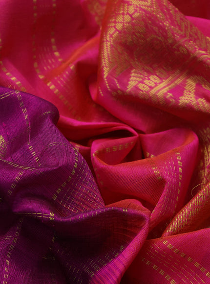 10 Yards silk cotton saree magenta pink and dual shade of pinkish orange with allover zari checks pattern & buttas and zari woven border