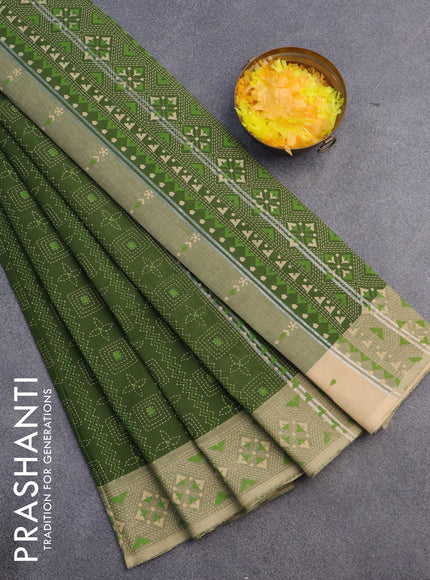 Chirala cotton saree sap green and beige with allover prints and printed border