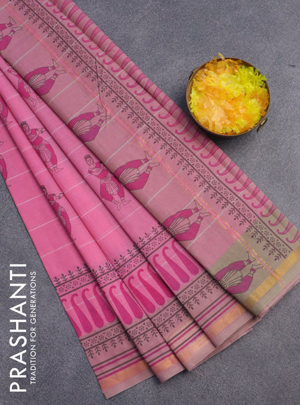 Chirala cotton saree light pink with butta prints and small zari woven border