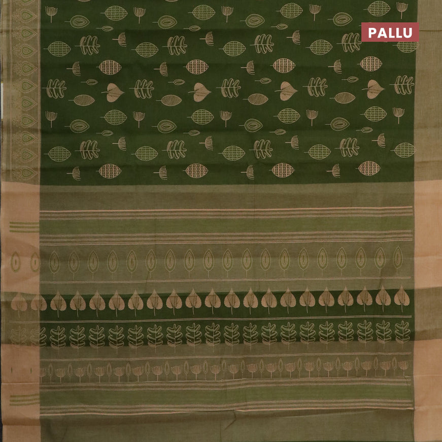 Chirala cotton saree mehendi green and sandal with butta prints and printed border