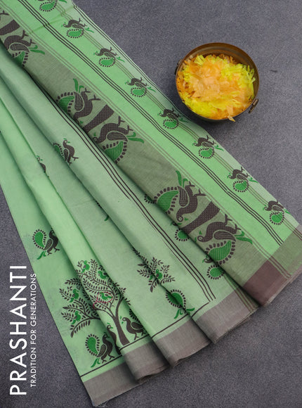 Chirala cotton saree pastel green and pastel brown with annam butta prints and simple border