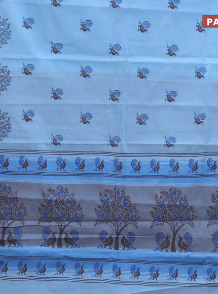 Chirala cotton saree blue shade and pastel brown with annam butta prints and simple border