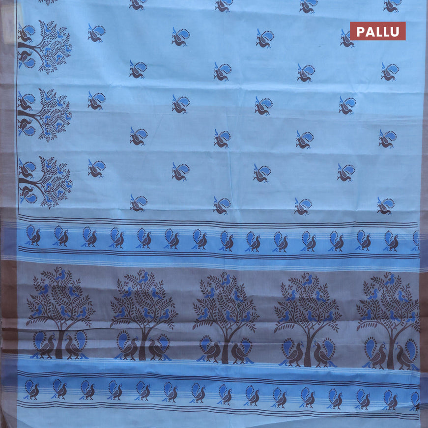 Chirala cotton saree blue shade and pastel brown with annam butta prints and simple border