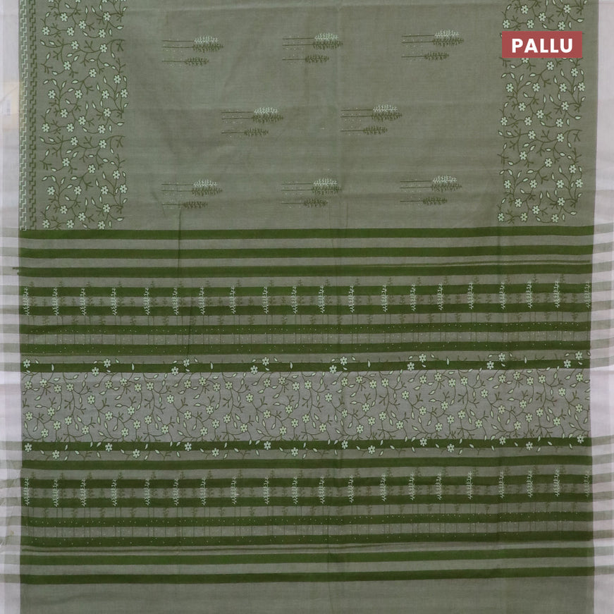 Chirala cotton saree dual shade of green and off white with butta prints and simple border