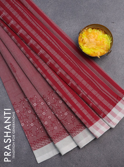 Chirala cotton saree maroon and off white with butta prints and simple border