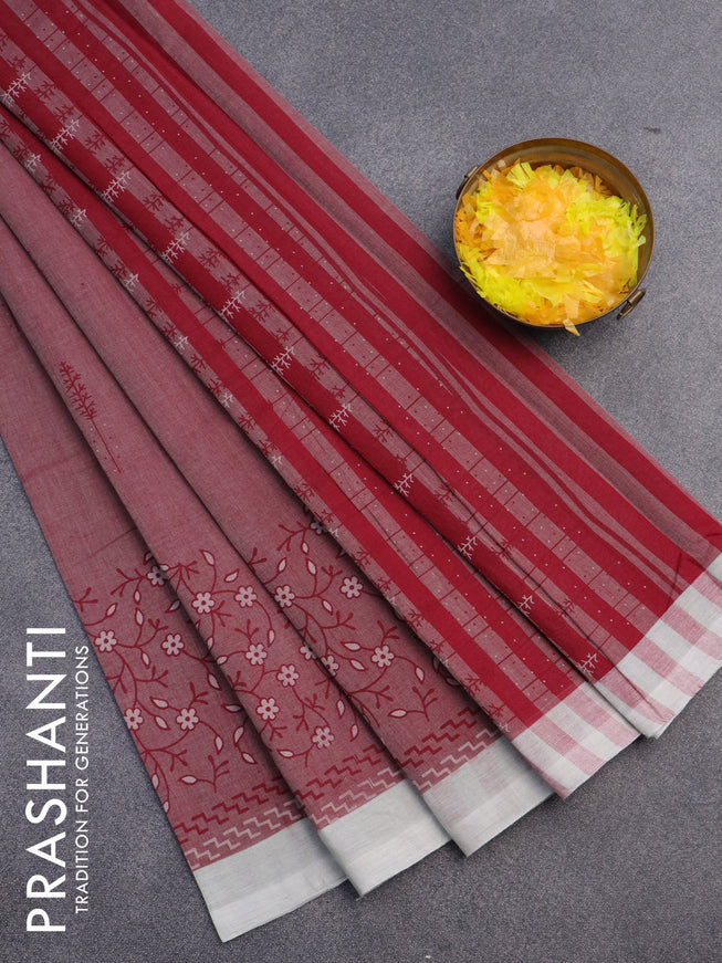 Chirala cotton saree maroon and off white with butta prints and simple border