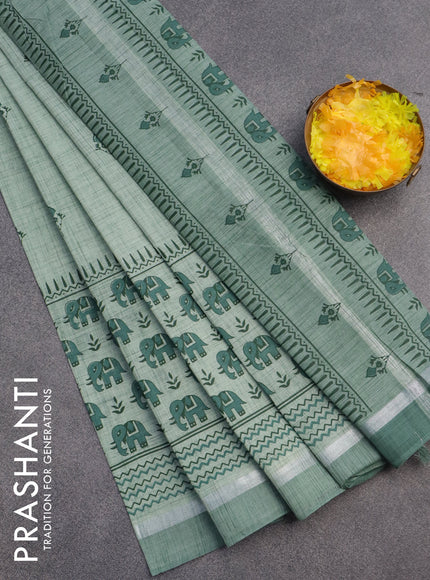 Chirala cotton saree pastel green with butta prints and silver zari woven simple border