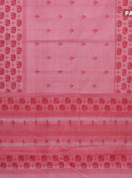 Chirala cotton saree peach pink with butta prints and silver zari woven simple border