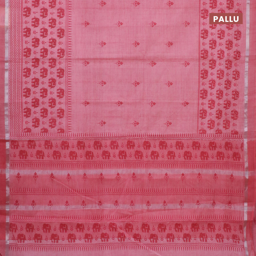 Chirala cotton saree peach pink with butta prints and silver zari woven simple border