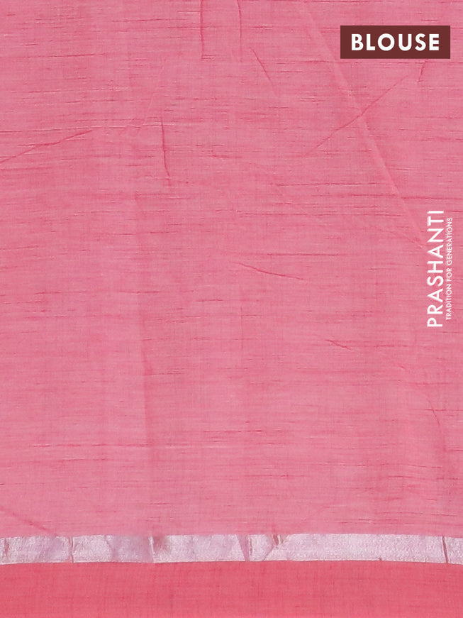 Chirala cotton saree peach pink with butta prints and silver zari woven simple border