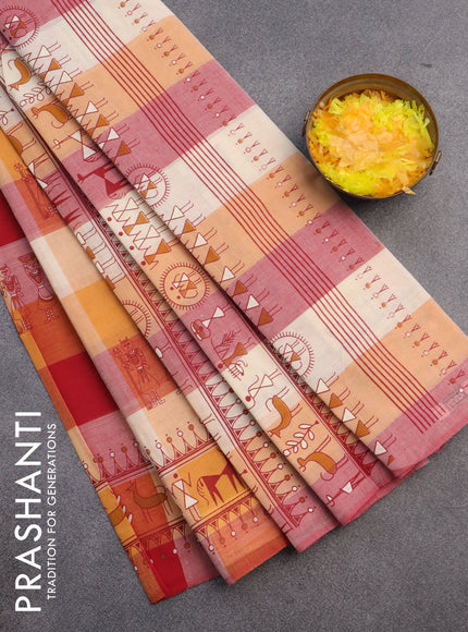 Chirala cotton saree orange shade and red with butta prints and printed border