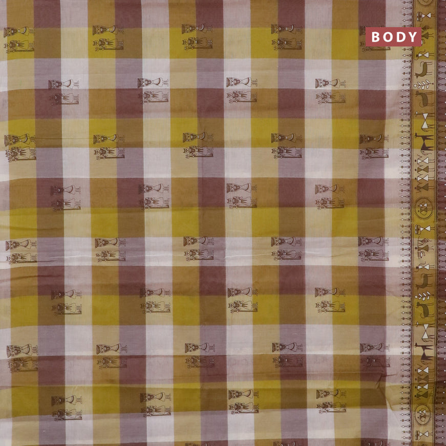 Chirala cotton saree mustard shade and brown with butta prints and printed border