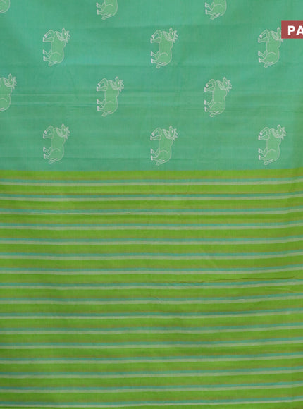 Chirala cotton saree teal green shade and light blue with butta prints and printed border