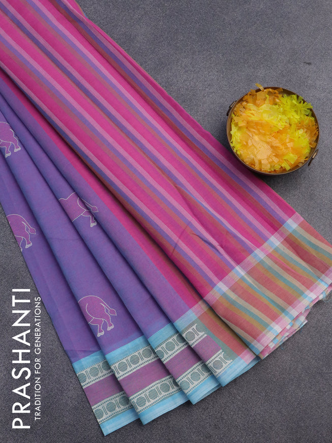 Chirala cotton saree dual shade of pink and light blue with butta prints and printed border