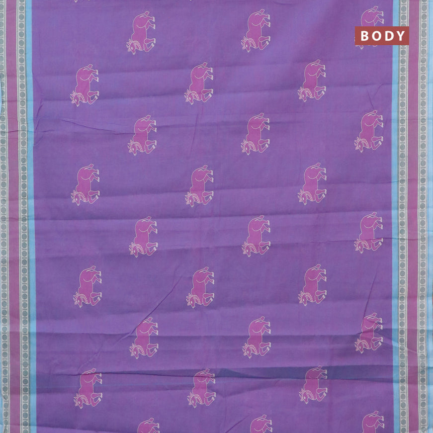 Chirala cotton saree dual shade of pink and light blue with butta prints and printed border