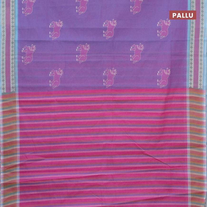 Chirala cotton saree dual shade of pink and light blue with butta prints and printed border