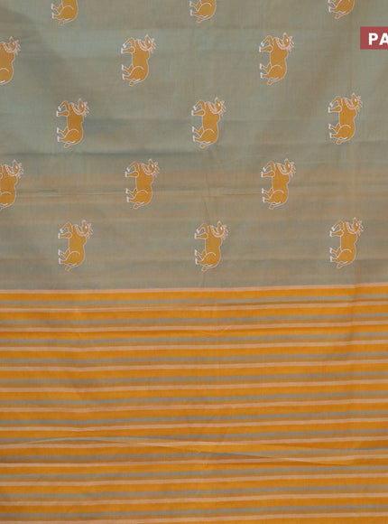 Chirala cotton saree dual shade of mustard and light blue with butta prints and printed border