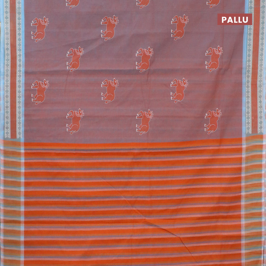 Chirala cotton saree dual shade of rust and light blue with butta prints and printed border