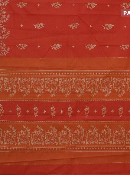 Chirala cotton saree rustic orange and mustard with butta prints and zari woven simple border