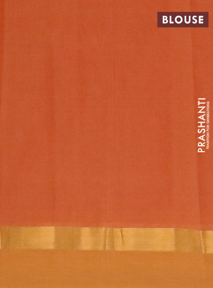 Chirala cotton saree rustic orange and mustard with butta prints and zari woven simple border