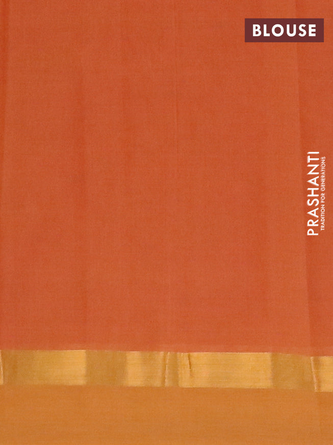 Chirala cotton saree rustic orange and mustard with butta prints and zari woven simple border