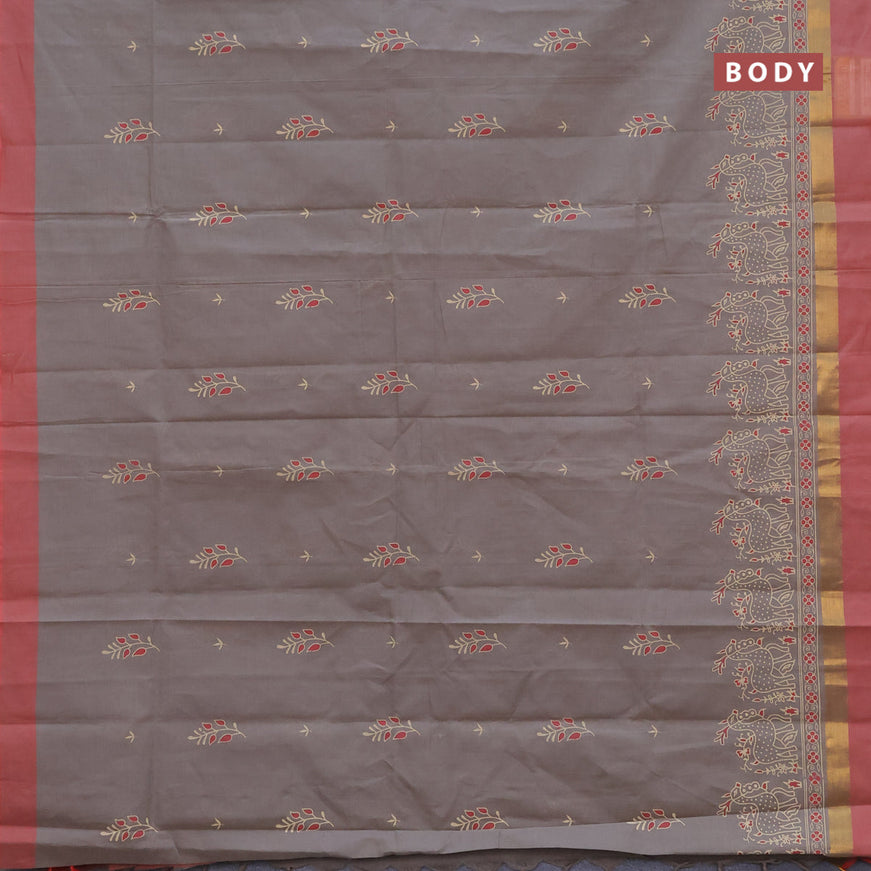 Chirala cotton saree grey and red shade with butta prints and zari woven simple border