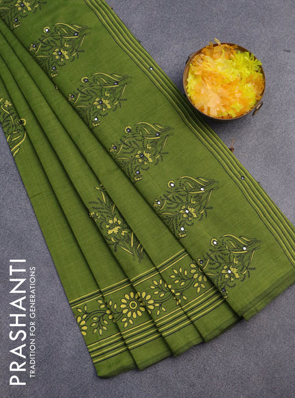 Chirala cotton saree green with floral butta prints and printed border