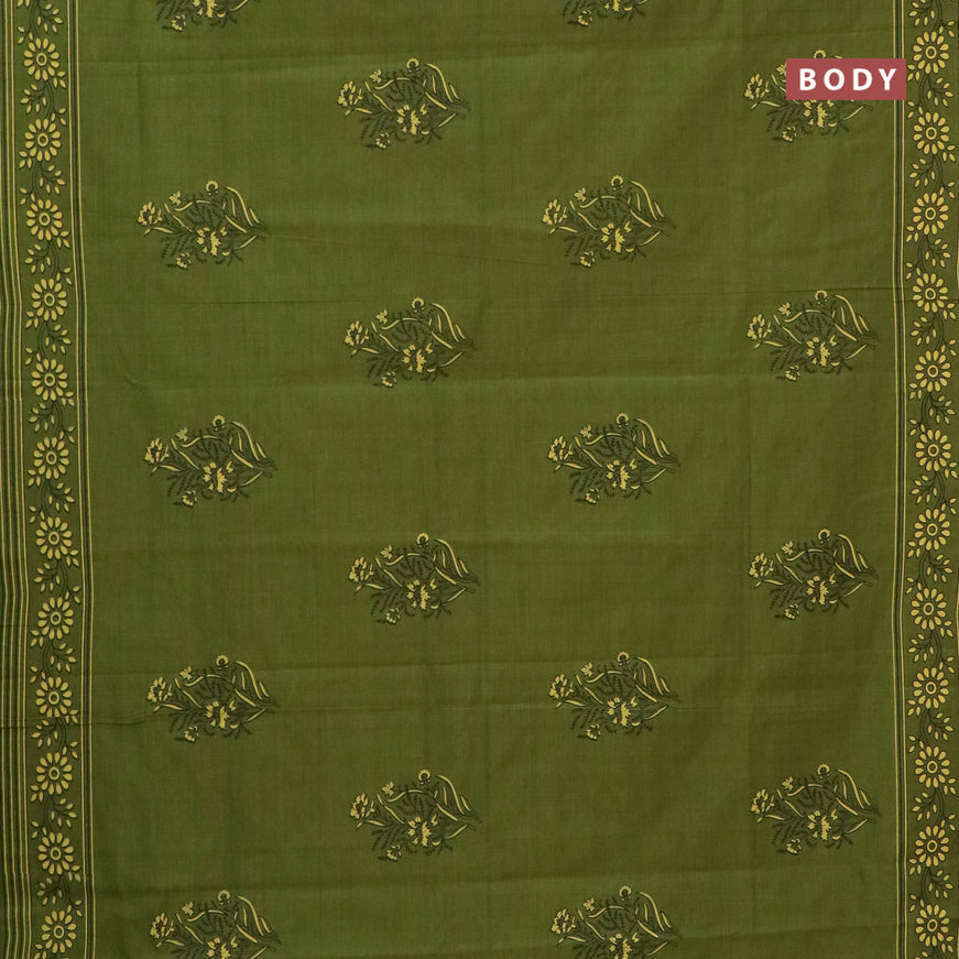 Chirala cotton saree green with floral butta prints and printed border