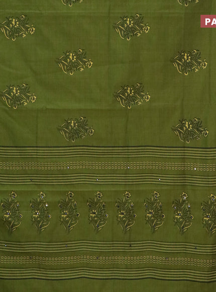 Chirala cotton saree green with floral butta prints and printed border