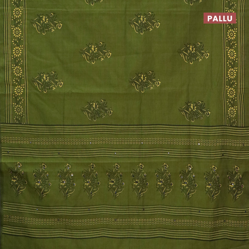 Chirala cotton saree green with floral butta prints and printed border