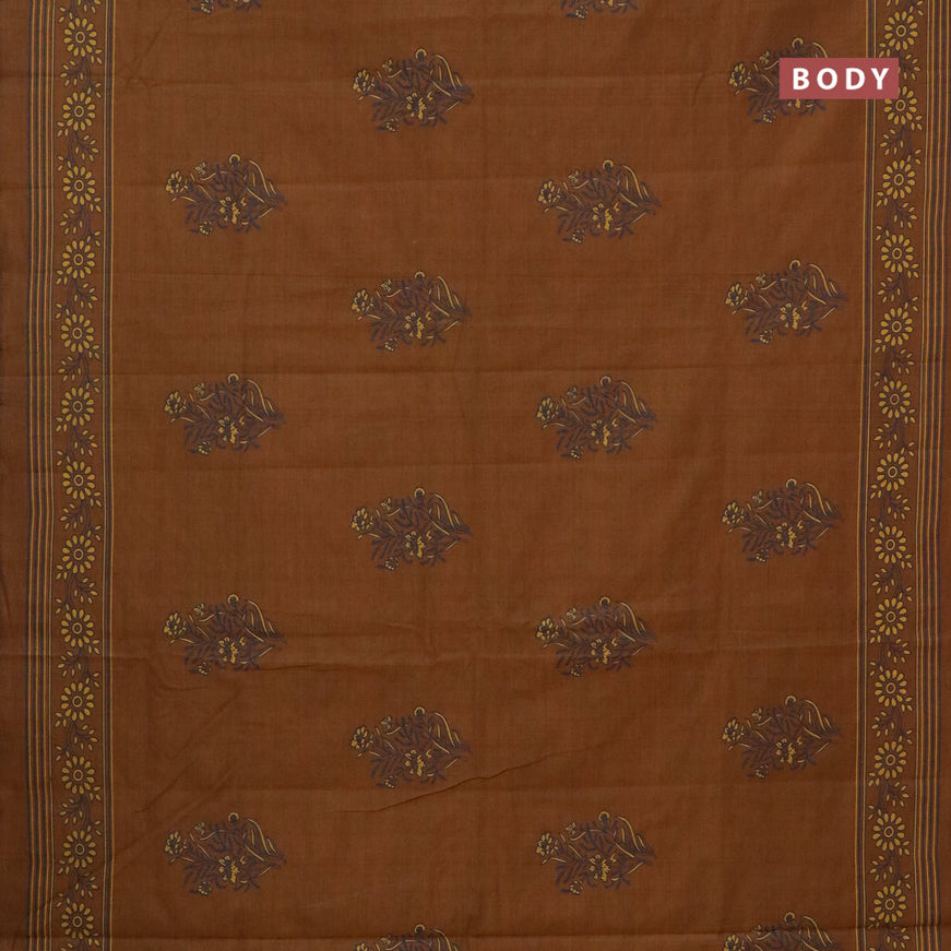 Chirala cotton saree dark mustard with floral butta prints and printed border