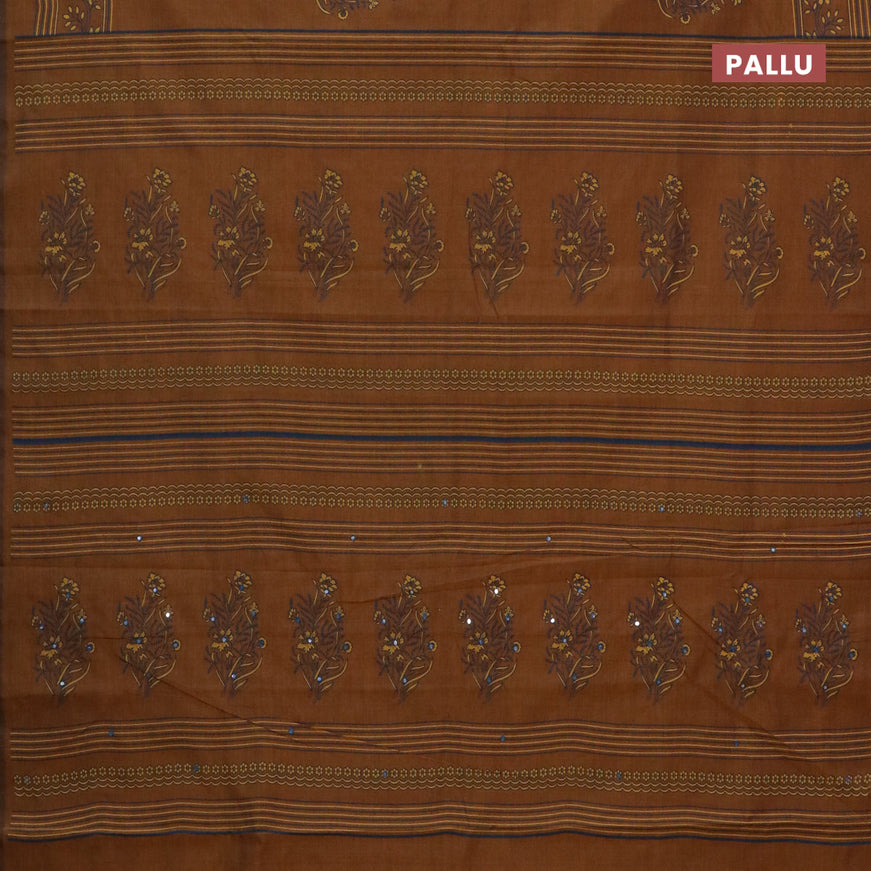 Chirala cotton saree dark mustard with floral butta prints and printed border