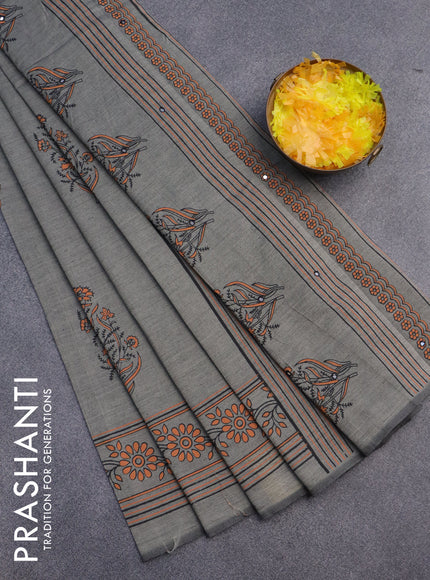 Chirala cotton saree grey with floral butta prints and printed border