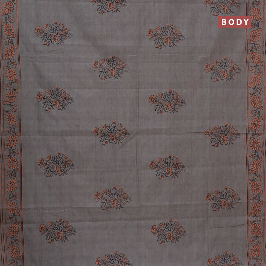 Chirala cotton saree grey with floral butta prints and printed border