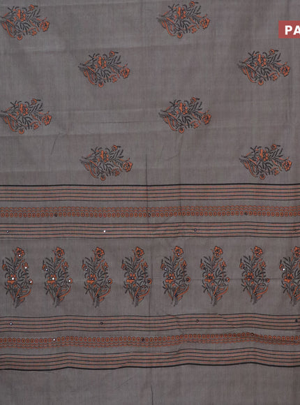 Chirala cotton saree grey with floral butta prints and printed border