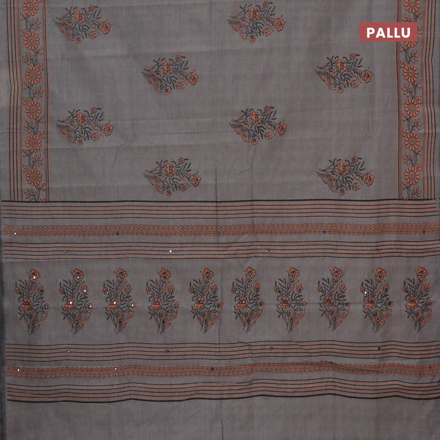 Chirala cotton saree grey with floral butta prints and printed border