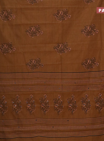 Chirala cotton saree dark mustard with floral butta prints and printed border