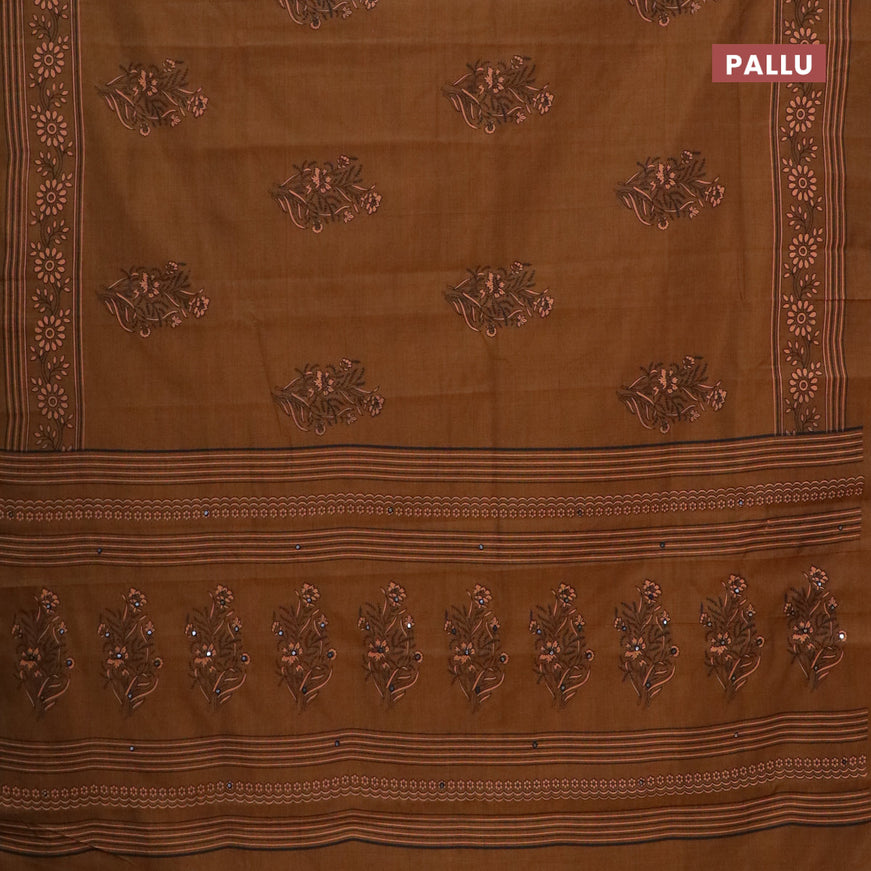 Chirala cotton saree dark mustard with floral butta prints and printed border