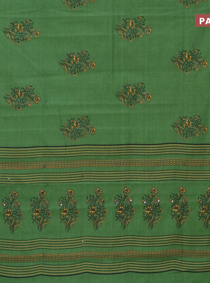 Chirala cotton saree green with floral butta prints and printed border