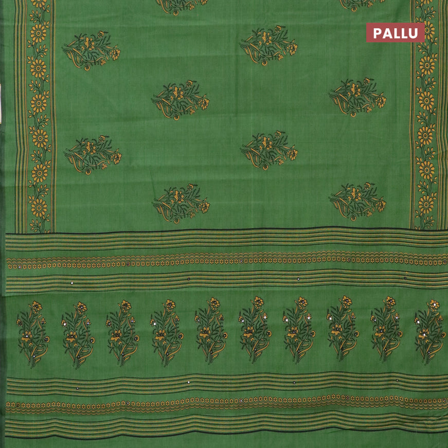 Chirala cotton saree green with floral butta prints and printed border