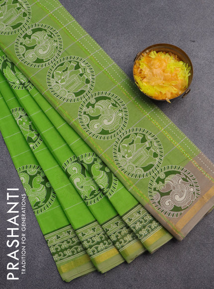 Chirala cotton saree light green with butta prints and small zari woven border